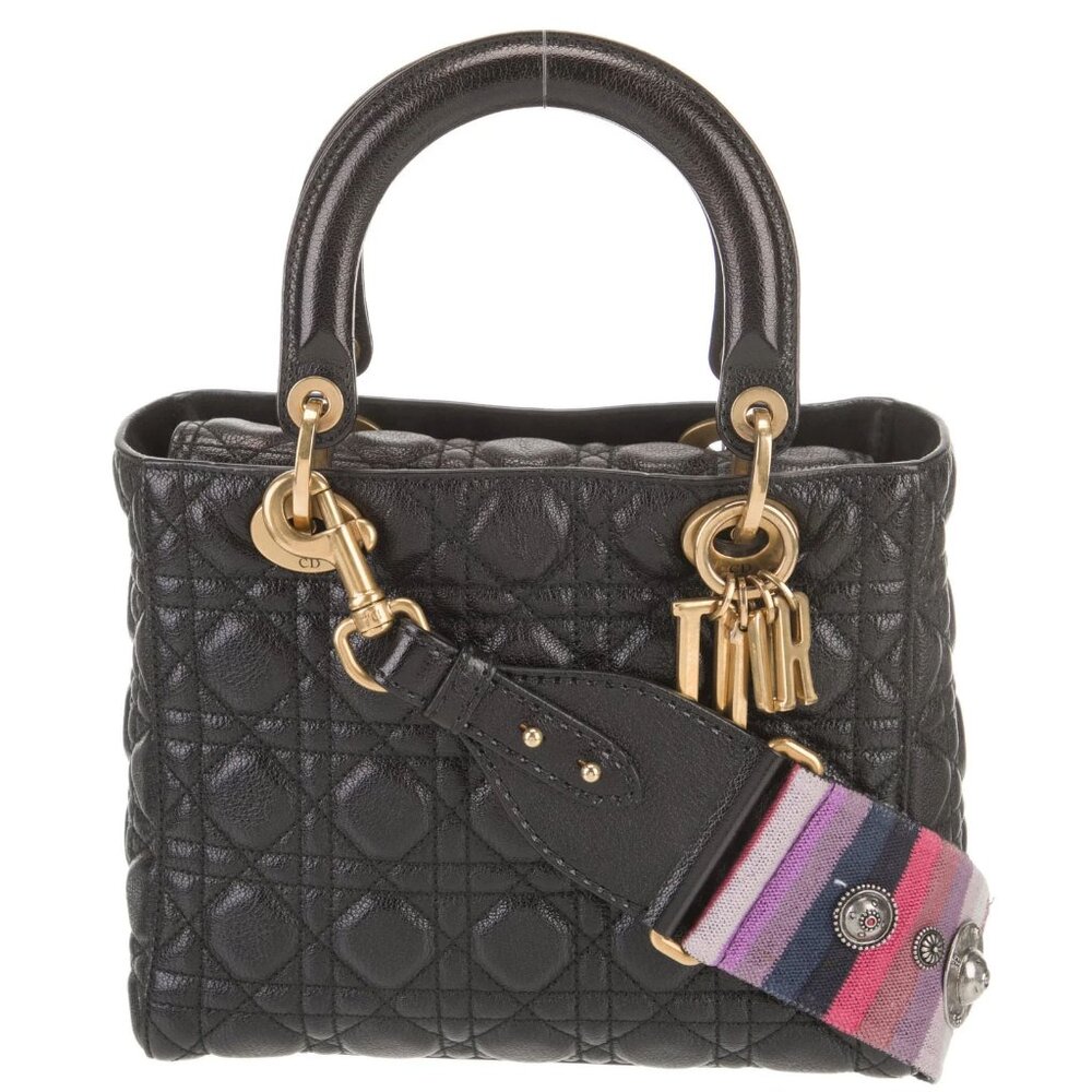 CHRISTIAN DIOR Grained Calfskin Medium Supple Lady Dior Black Limited Edition